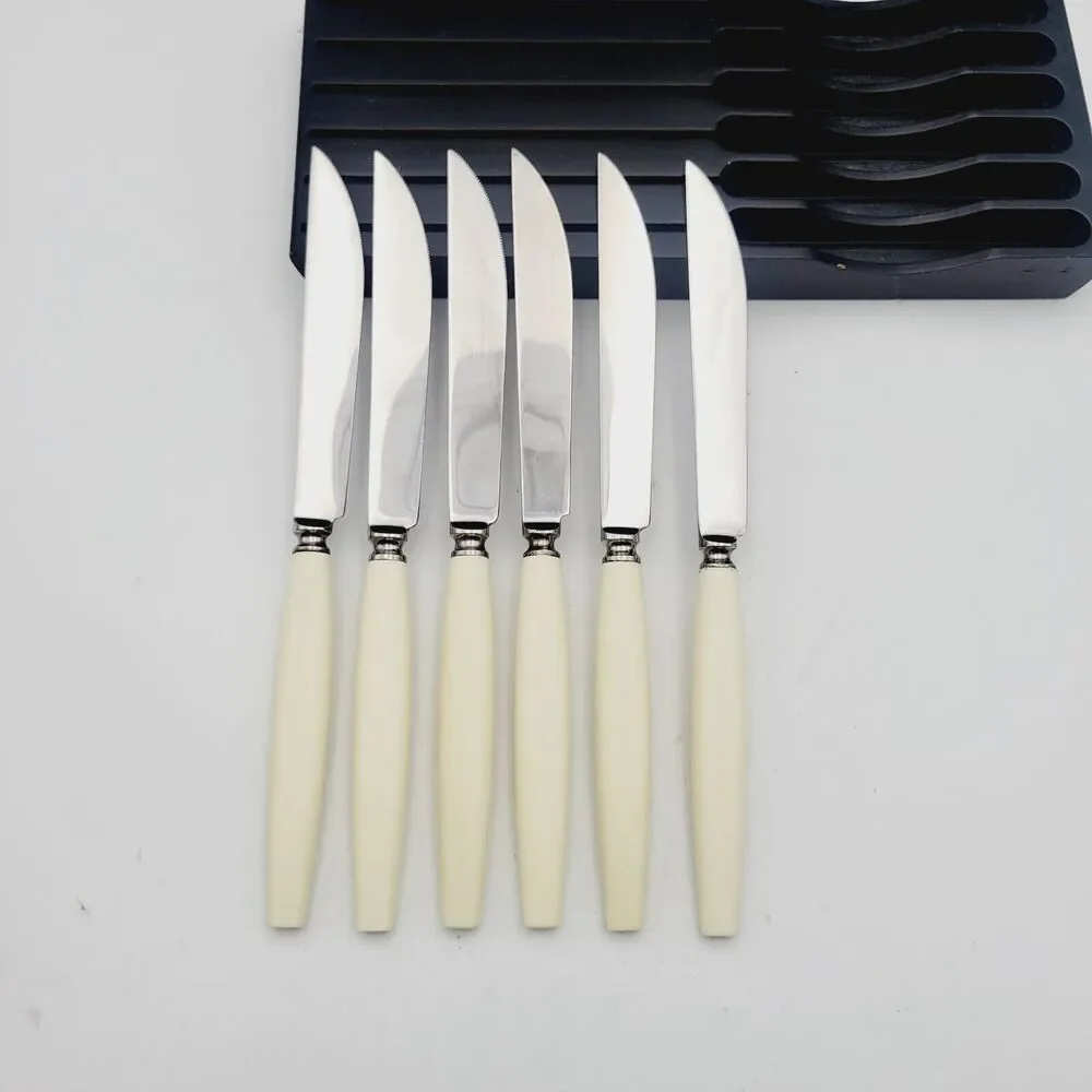 Vtg Set 6 Neiman Marcus SHEFFIELD Stainless Steak KNIVES Ivorine Handles England